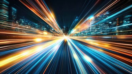 Obraz premium Radiating Neon Rays in a Futuristic Cityscape