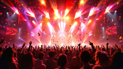 Electrifying Energy of a Live Concert: A Crowd Erupts with Joy Under Colorful Lights