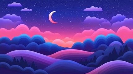 Fototapeta premium Colorful Mysterious Night Sky Illustration