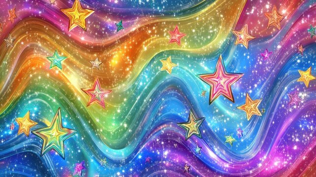 Colorful Neon Dream Background with Twinkling Stars