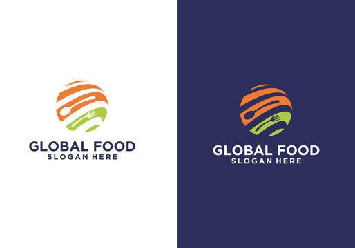 Food world logo, global food restaurant cafe spoon fork logo icon design, global food design template with spoon and fork icon combination with globe.