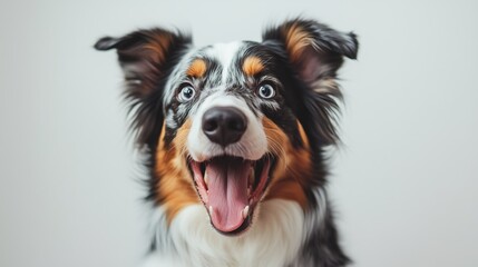 portrait of a happy smiling Australian Shepherd dog on a white background
