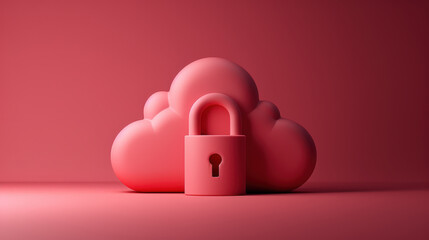 pink cloud icon with padlock symbolizes secure data storage and privacy. This conveys sense of reliability and protection in digital space