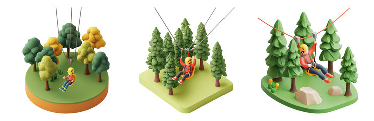 PNG Outdoor Adventure with Zipline and Nature Fun - 3D icons and objects collection, in cartoon style isolated on transparent background