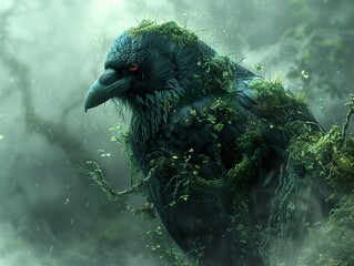 Obraz premium Raven in the Mist: A Dark and Enchanting Forest Creature