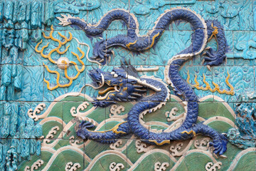 Chinese glazed tile dragon sculpture，Kowloon Wall in Beihai Park, China，The nine dragon walls of beihai park
