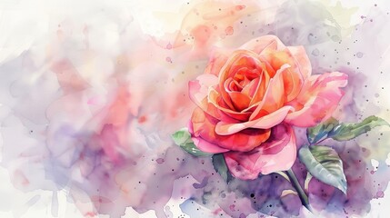 Watercolor Pink Rose with Abstract Background