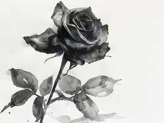 Black and White Watercolor Rose Illustration