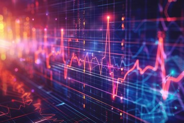 Abstract Digital Graph with a Red Heartbeat Line