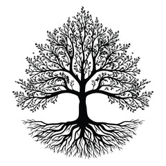 Obraz premium Create a detailed illustration of a black tree silhouette with intricate roots and branches 