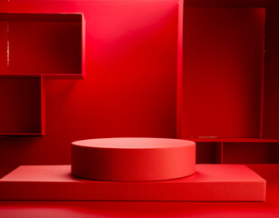 Red Podium For Product Ads