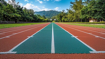 Running Track with Green Starting Line Outdoors Sport Competition Athletic Field