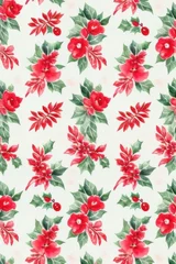 Fototapete Rund seamless pattern with red flowers © stiven