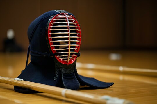 剣道の道具、面と竹刀、クローズアップ、日本の伝統スポーツ｜Kendo equipment, masks and shinai, close-up, traditional Japanese sport