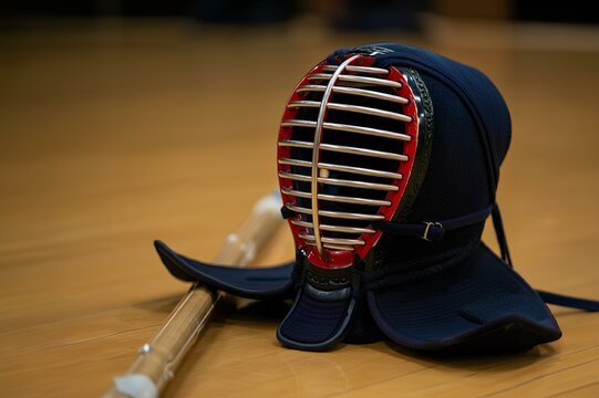 剣道の道具、面と竹刀、クローズアップ、日本の伝統スポーツ｜Kendo equipment, masks and shinai, close-up, traditional Japanese sport