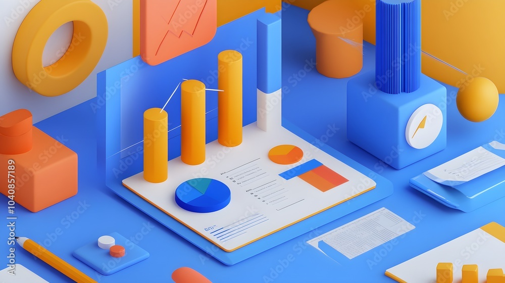 Poster 3d isometric business data analysis with charts graphs and icons