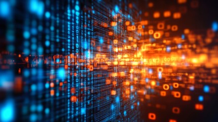 Abstract Digital Code Background with Binary Data and Glowing Lights