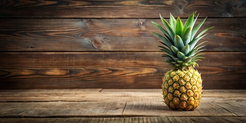 A Single Pineapple Rests on a Rustic Wooden Plank, Its Golden Skin Reflecting the Warmth of the Sun, Its Spiky Crown Reaching Towards the Light