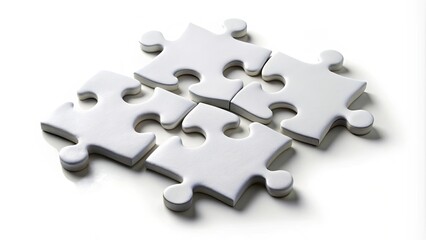 Fototapeta premium Interlocking White Puzzle Pieces Forming a Partial Solution