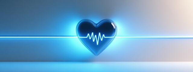 Minimalist blue heart symbol with pulse line, sleek design on white, conveys health and vitality in a modern aesthetic
