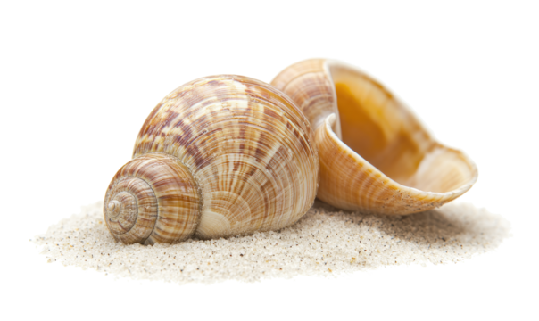 Shells of sea snail on sand on transparent background