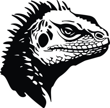 black and white iguana head profile clip art preview