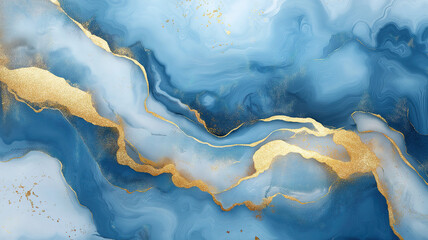 Naklejka premium Elegant blue marble agate background with golden veins in kintsugi style
