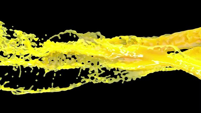 Lemon of yellow, paints in the water in motion is isolated on a black background at Camera, 4k Video