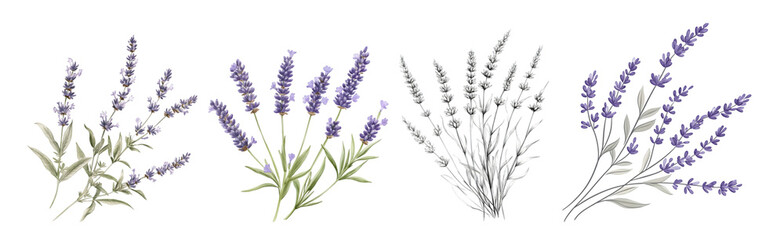 Naklejka premium Beautiful lavender illustrations showcasing different varieties and styles.