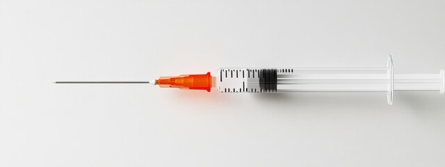 Healthcare symbol, syringe design, light gray backdrop, clean and minimalistic, emphasizing medical themes and accessibility