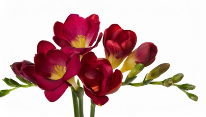 Obraz premium Freesia maroon on white background isolated. Beautiful flower.