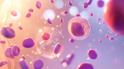 Microscopic view of a cell undergoing apoptosis, nucleus shrinking and chromatin condensing, surrounded by other cells, cellular structures in focus.