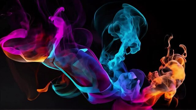 Colorful rainbow smoke on black background, colorful ink background, blue, red, yellow, beautiful smoke for creative design, 4k Video