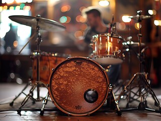 Obraz premium Close-Up of a Drum Set in a Live Music Venue