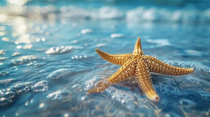 A starfish is placed in the middle of a body of water, such as an ocean or sea,