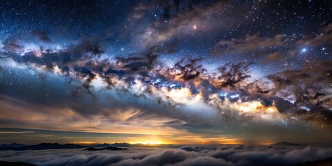 Celestial Tapestry Over a Sea of Clouds, Illuminating the Night with a Tapestry of Stars