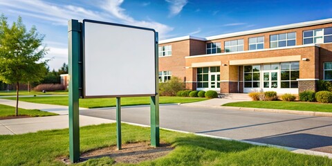 Playful modern school sign outside a cheerful elementary school, school, sign, modern, playful, colorful, cheerful