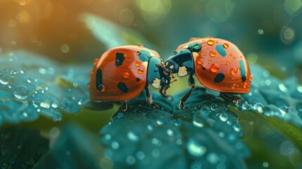 The couple of ladybirds share a moment in the rain,