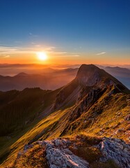Sunrise seen from the top of the mountain. A new beginning
