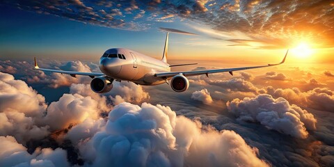 Commercial airplane jetliner flying above dramatic clouds, airplane, jetliner, commercial, flying, above, dramatic