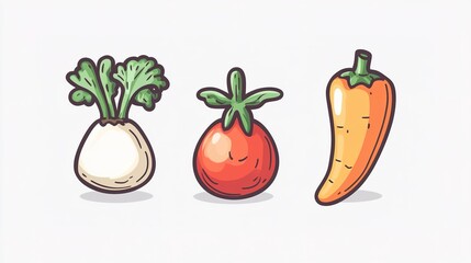 A colorful cartoon-style icon representing tahini cuisine, featuring a vibrant vegetable dish. The illustration highlights fresh ingredients like leafy greens, tomatoes, and other vegetables typically