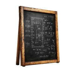 A classic chalkboard with handwritten math equations, school element, 3D rendering, nostalgic style, isolated on white background