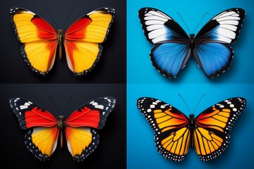 Obraz premium Retro butterfly poster, with bold, vibrant colors and stylized designs of different species set against a classic backdrop