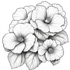 Detailed Black and White Flower Line Drawing