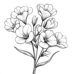 Intricate Black and White Line Drawing of Flowers
