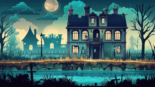 A Haunted House by a River Under a Full Moon