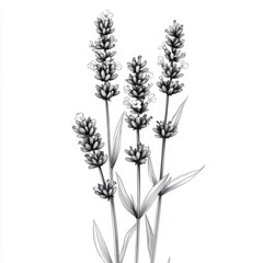 Naklejka premium Detailed Black and White Line Drawing of Lavender