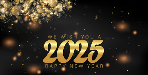 Exquisite gold design for New Year 2025 on black, highlighting the joy and elegance of the upcoming year