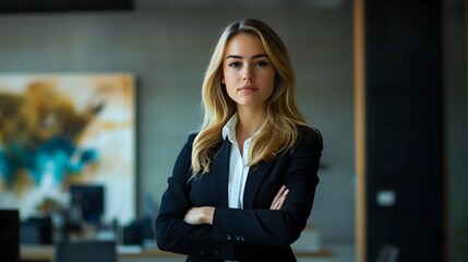Fototapeta premium Portrait of a young business woman in an office. 