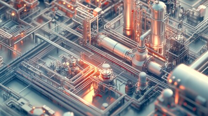 Fototapeta premium Industrial Refinery Complex Futuristic Technology Pipes and Machinery